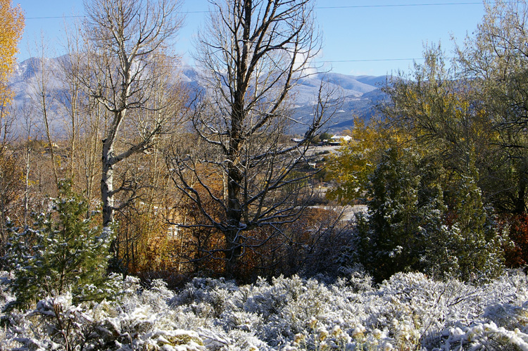 Early snow brightens the view and dampens the mood in Taos, New Mexico.