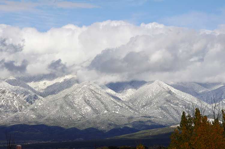 Snow on the mountains in Taos, NM