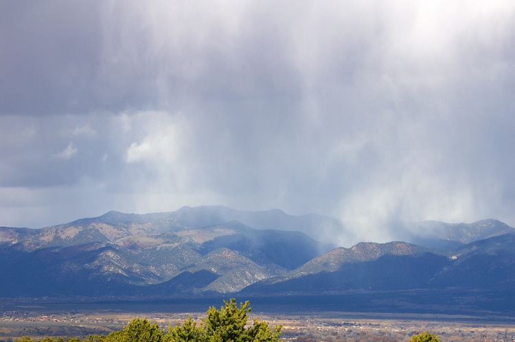 Lobo Peak near Taos, NM with snow showers moving toward the ski valley