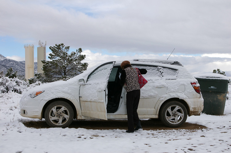 A snowy spring day in Taos, New Mexico.