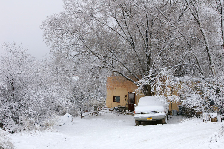 A snowy spring day in Taos, New Mexico.