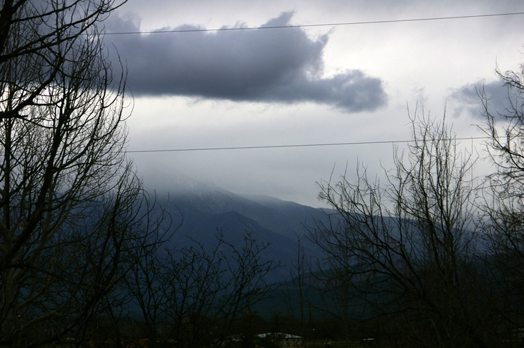 A cool, damp, rainy day in Taos, New Mexico.