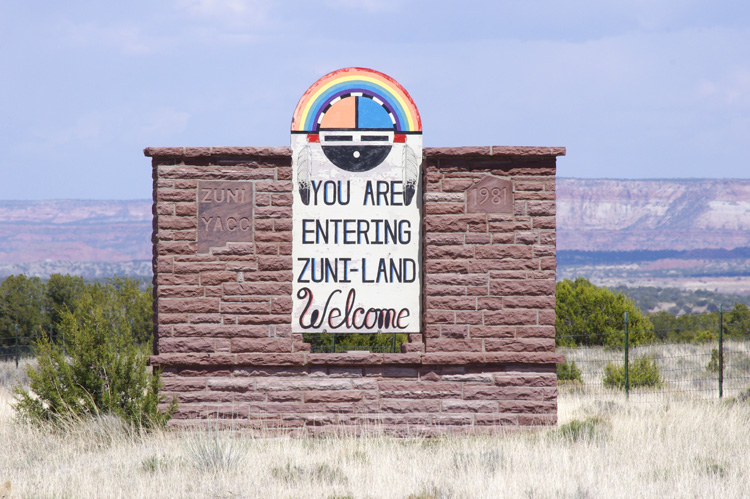 A sign welcoming visitors to Zuni-Land in western New Mexico