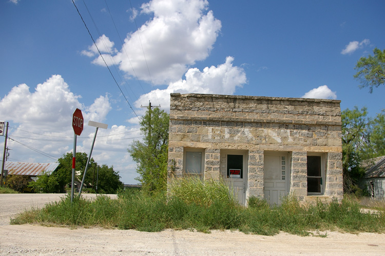 abandoned bank building in Paint Rock, Texas