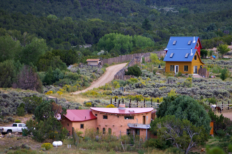 Homes in a canyon near Taos, New Mexico